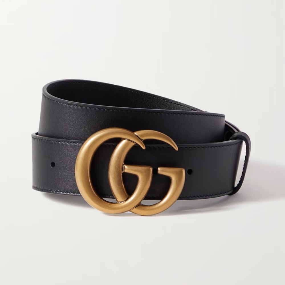 Gucci Black LEATHER BELT WITH DOUBLE G BUCKLE 1" Width Sz 85 - Picture 1 of 10